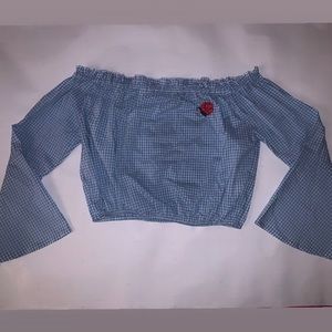 Gingham Off-The-Shoulder Crop Top